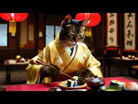 Cat Dining at a Chinese Restaurant: Tea Time with a Feline!