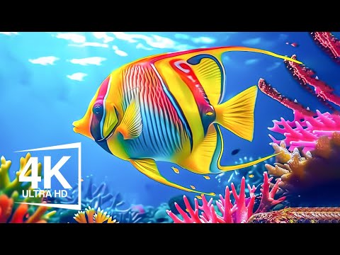 Aquarium 4K VIDEO (ULTRA HD) 🐠 Beautiful Relaxing Coral Reef Fish - Relaxing Sleep Meditation Music