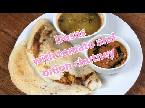 Dosas with tomato onion chutney - best VEGAN BREAKFAST