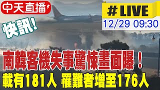 【中天直播 #LIVE】南韓客機墬機畫面曝 斷成兩截引爆大火｜韓聯社:濟州航空載有181人 罹難者增至176人  20241229 @全球大視野Global_Vision