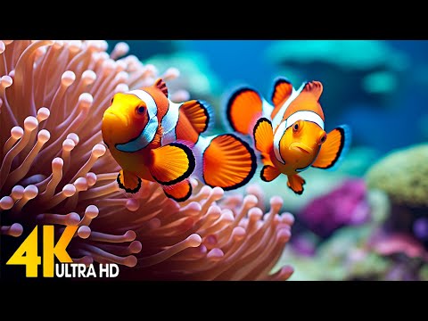 Aquarium 4K VIDEO (ULTRA HD) 🐠 Beautiful Coral Reef Fish - Relaxing Sleep Meditation Music #131