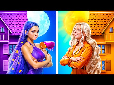 SUN Girl vs MOON Girl Extreme House GLOW UP! Day Girl vs Night Girl Secret Room Building!