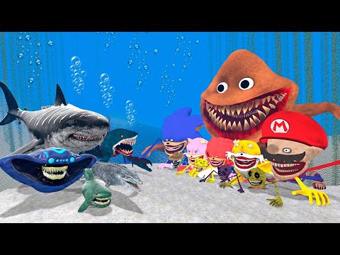 UNDERWATER ALL SONIC TAPES FAMILY VS SEA MONSTERS EL GRANO MAJA & THE BLOOP SPARTAN KICKING Gmod !