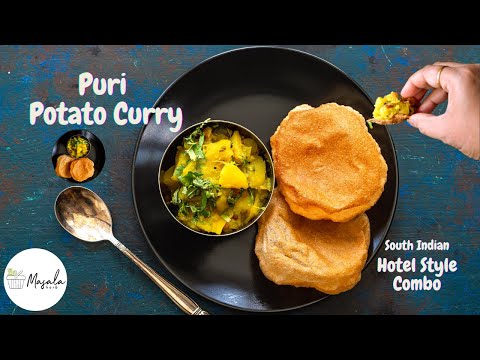 PURI POTATO CURRY RECIPE - HOTEL STYLE POORI BHAJI RECIPE | SOUTH INDIAN POORI ALOO SAGU RECIPE