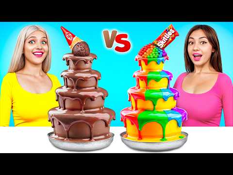 Chocolate Fountain Fondue Challenge! Delicious Chocolate Battle by YUMMY JELLY