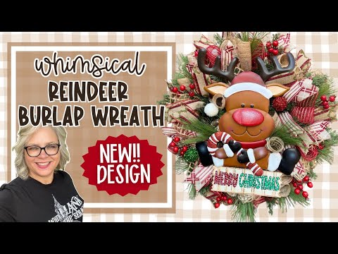 🎄🦌 DIY Reindeer Burlap Christmas Wreath With Evergreen Base and Handmade Sign || Wreathathon 2024