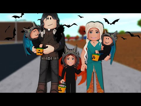 MY TWIN BABIES FIRST TIME TRICK OR TREATING FOR HALLOWEEN | Bloxburg Family