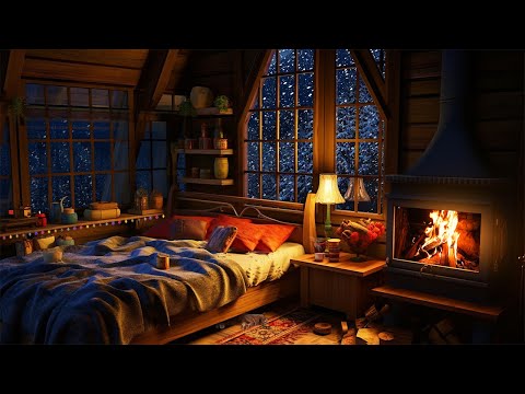 💤Deep Sleep in Cozy Winter Cabin: Fireplace Sounds, Wind Sound and Snow Storm