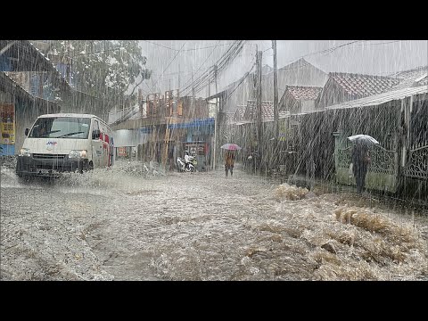 super Heavy rain and flooding my village || Get rid of insomnia and fall asleep to the sound of rain