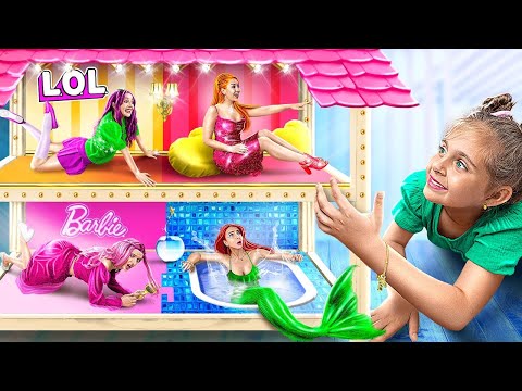 We Build a Dollhouse! Barbie vs Bratz! Extreme Makeover from Nerd to Popular Girl!