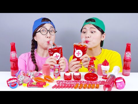 เครื่องดื่มเยลลี่ขนมหวานสีแดง กินเสียง DONA Mukbang