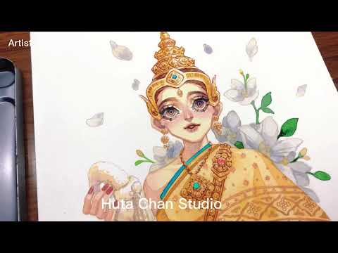 Drawing Thai Girl in Traditional Costume | Huta Chan Studio