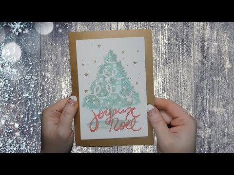 Easy and fast Joyeux Noel Christmas Tree card. #Watercolor #christmascards