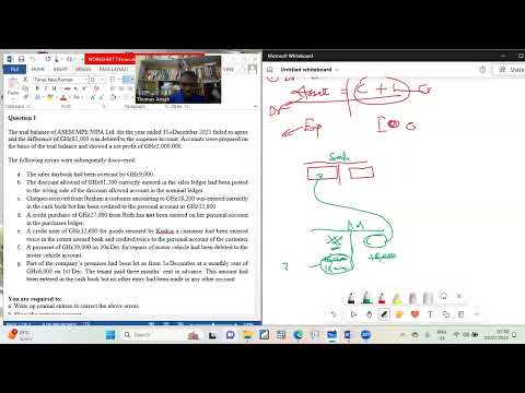 Correction of Errors and Suspense Account Part 2  Tutorial Question 1