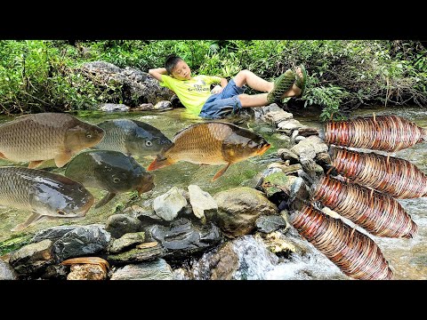 How did the poor boy lure the fish into the bamboo cage? Primitive fish trapping skills