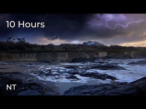 Ocean Thunderstorm Sounds & Lightning at the Beach | Ocean Waves & Thunderstorm Sounds for Sleep