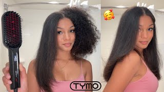 curly to straight hair using TYMO’s Ionic Plus hair straightening brush