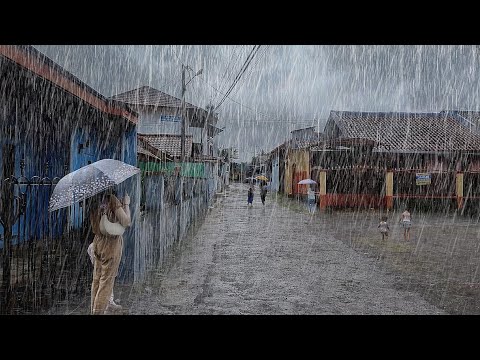 heavy rain every day in my village, very quiet and cold, fall asleep to the sound of heavy rain