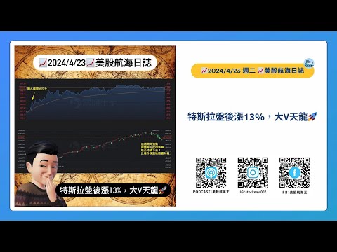 📈2024/4/23 週二📈特斯拉盤後漲13%，大V天龍🚀｜美股航海日誌+新聞導讀｜每日更新