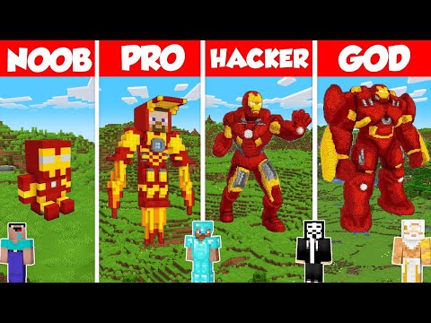 Iron Man Build Battle Challenge - Noob vs Pro vs Hacker vs God - Minecraft Animation