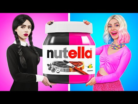 Wednesday vs Enid | Black vs Pink Color Food Challenge by RATATA