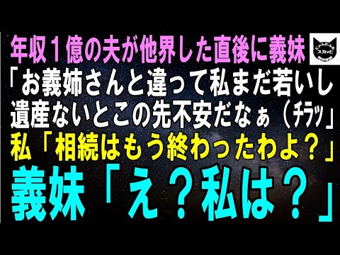 【スカッとする話】年収１億の夫が他界すると義妹「両親も兄も亡くなるなんてこの先どうすれば…せめてお金があれば助かるんだけどなぁ（ﾁﾗｯ」私「相続はもう終わったわよ？」義妹「え？私は？」結果ｗ【修羅場】