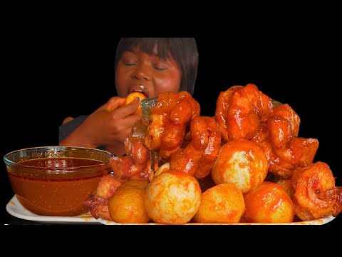 ASMR SPICY CAJUN BOILED EGGS, KING PRAWN MUKBANG (NO Talking) |Eating Sounds