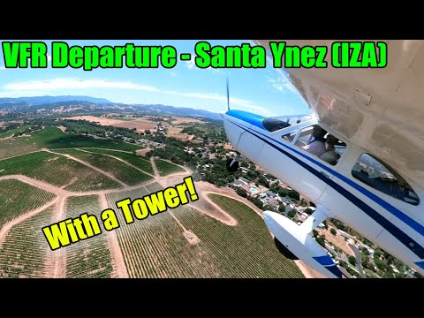 Full Santa Ynez Airport (IZA) VFR Departure with a Temporary ATC Tower - Cessna C177B