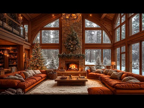 Cozy Christmas Ambience with Christmas Jazz Instrumental Music 🎄 Snowfall, Fireplace Sounds to Relax