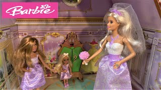 Barbie Wedding Dress Story in Princess Belle Castle with Ken and Barbie Sisters Chelsea and Stacie