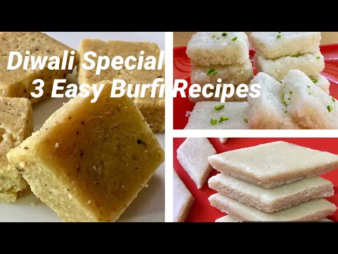 దీపావళి స్పెషల్ 3 రకాల ఈజీ స్వీట్ రెసిపీస్ || 3 Types of Burfi recipes Diwali special Sweet recipes