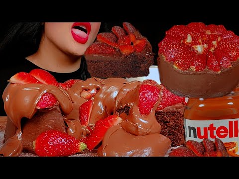 asmr nutella chocolate cake with milk 👅🍫🎂🍓먹방 초콜릿 |eating sounds 🍓notalking 🐾