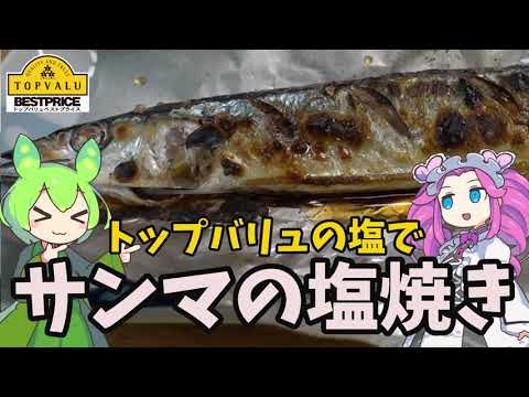 トップバリュの塩でサンマを焼くのだ【ずんだもん実況】