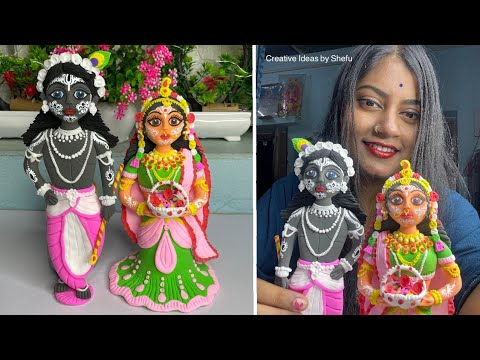 DIY how to make Radha Krishna idol with clay || small clay Radha Krishna idol making