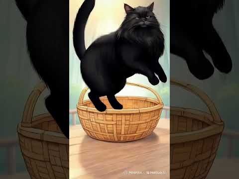 cat jumps into a basket