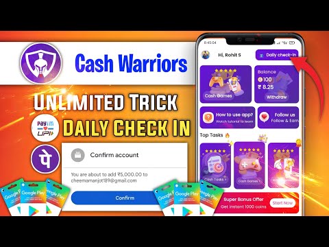 Cash Warriors 🔥 App Unlimited Trick | Daily Check In | New Earning App 2024