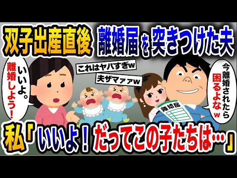 「離婚されて困るなら言うこと聞け！」浮気夫が双子の出産直後に離婚届を突きつけた→私が喜んで離婚届を記入した結果w【2ch修羅場スレ・ゆっくり解説】