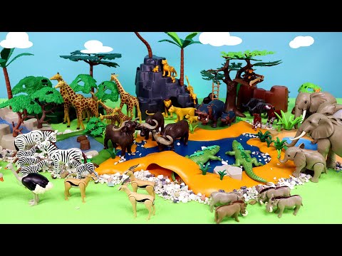 Building Waterfall River Diorama Set for Playmobil African Animal Figurines