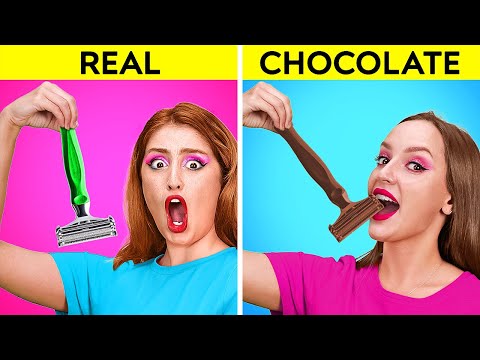 Real Food vs Chocolate Food Challenge | Eating Only Sweet 24 Hours! Yummy Challenge by Rocketmons!