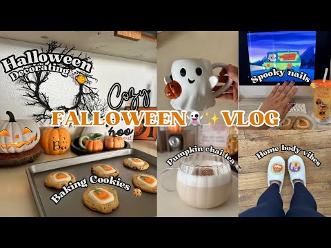 COZY🍂🎃AUTUMN VLOG AS A HOME BODY | HALLOWEEN DECORATING, BAKING FALL COOKIES, SPOOKY NAILS 💅 #cozy