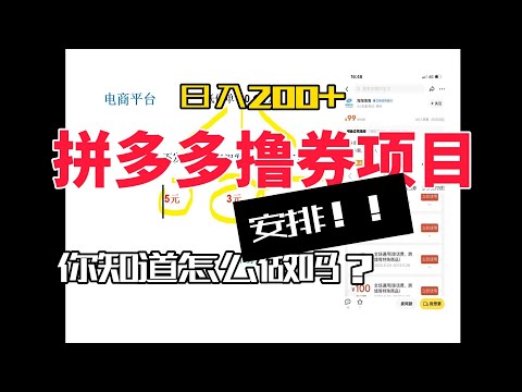 拼多多撸券项目，日200+，你知道怎么做吗？安排！