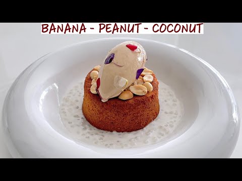 Roasted Banana Cake Recipe with Peanut Butter Gelato & Coconut Sago - Restaurant Dessert At Home