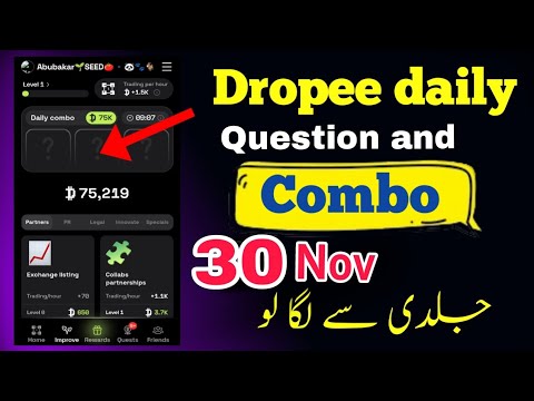 Dropee Daily Combo Today 30 & 1 November | Dropper Daily Combo Today | Dropped Daily Combo Today