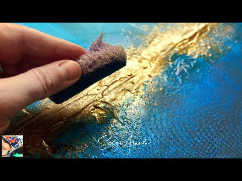 Keep It Simple - Blue & Gold Abstract Landscape-Seascape Painting