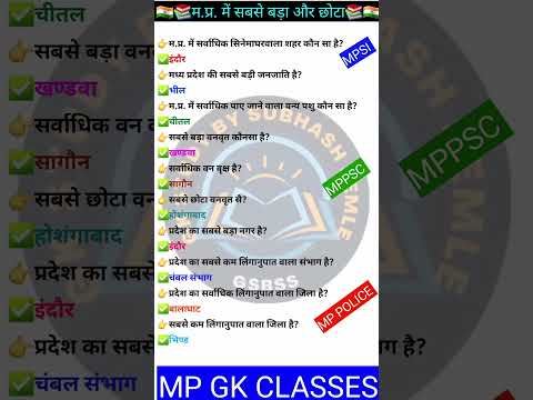 MP GK SHORT/MP GK TRICKS/ MADHYA PRADESH GK/MP GK TODAY /MP news/ MP QUESTION/ #MPGK #GK #GKINHINDI