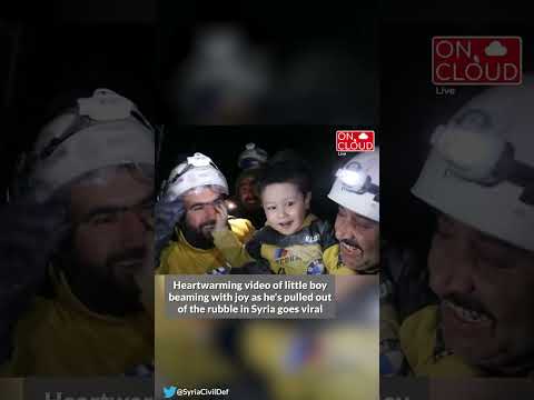 Viral: Heartwarming video of little boy beaming with joy as he's pulled out of the rubble in Syria.