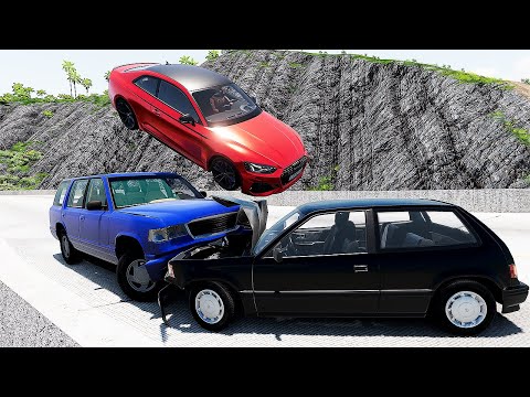 Cars VS  Dangerous Mountain Road Car Crash #2 Steep Slopes Mountain Road -  BeamNG Drive