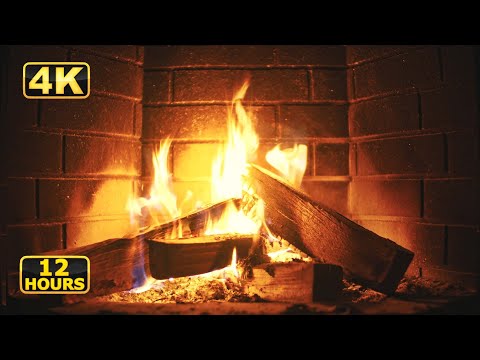 🔥 4K Fireplace 12 Hours! Cozy Crackling Fire! Burning Fireplace Sounds (NO MUSIC) Relaxation Time