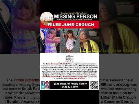 3 YEAR OLD RILEE CROUCH IS MISSING FROM SOUTH PADRE ISLAND TEXAS!!!  HELP BRING HER HOME SAFE!!!