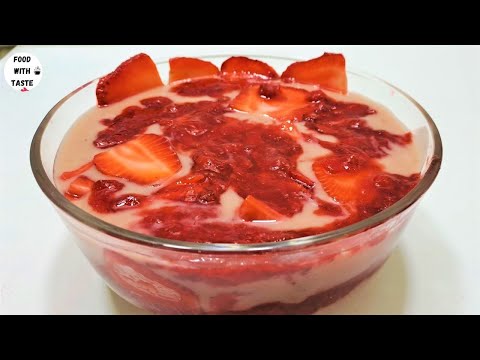 Strawberry Pudding Dessert Recipe | Fresh Strawberry Pudding Recipe | Easy Strawberry Dessert Recipe